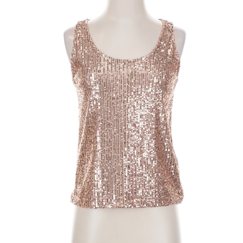 Express Sequin Scoop Tank Top - Rose Gold